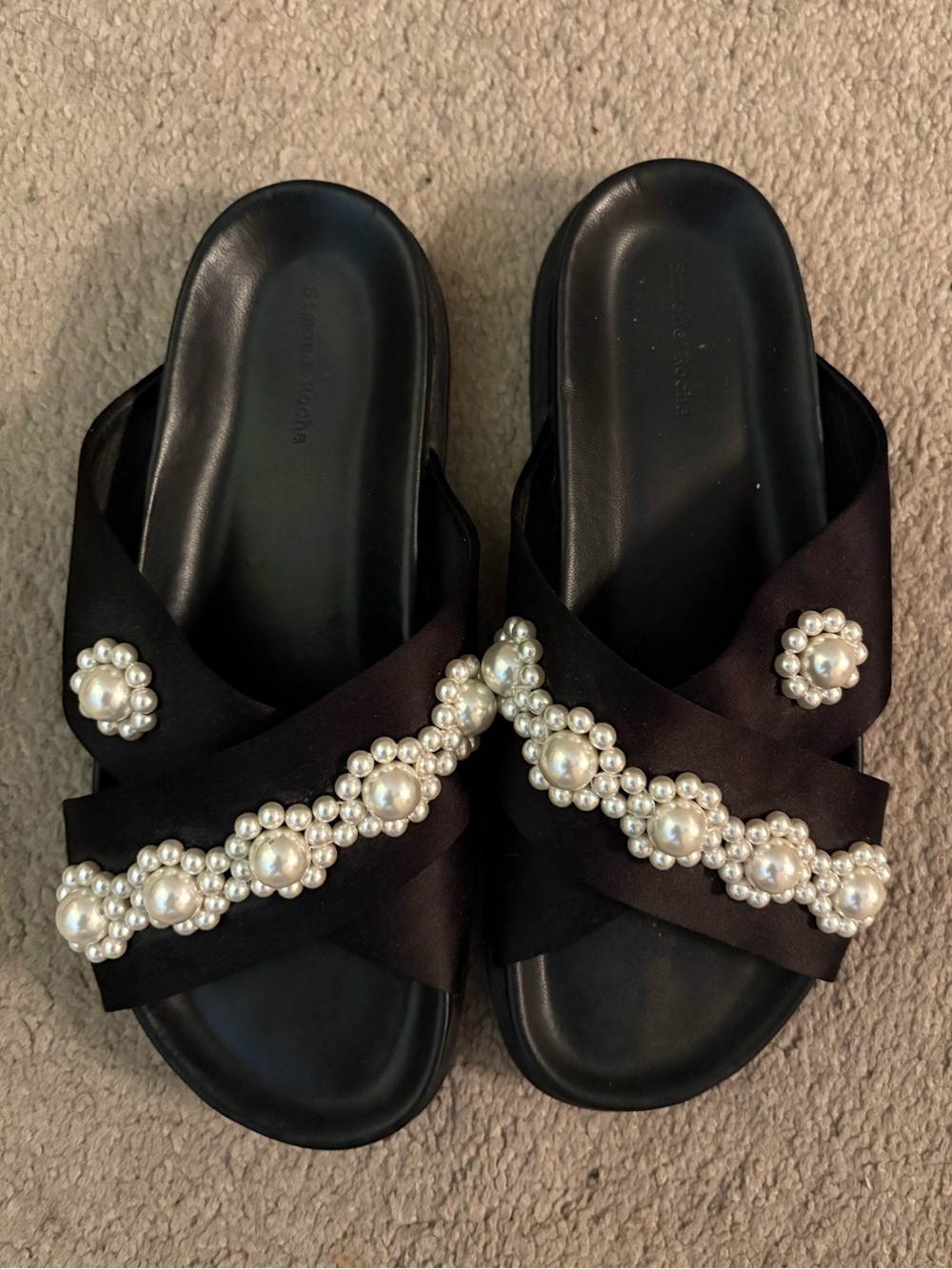 Simone Rocha Black Pearl-Embellished Crisscross Slide Sandals
